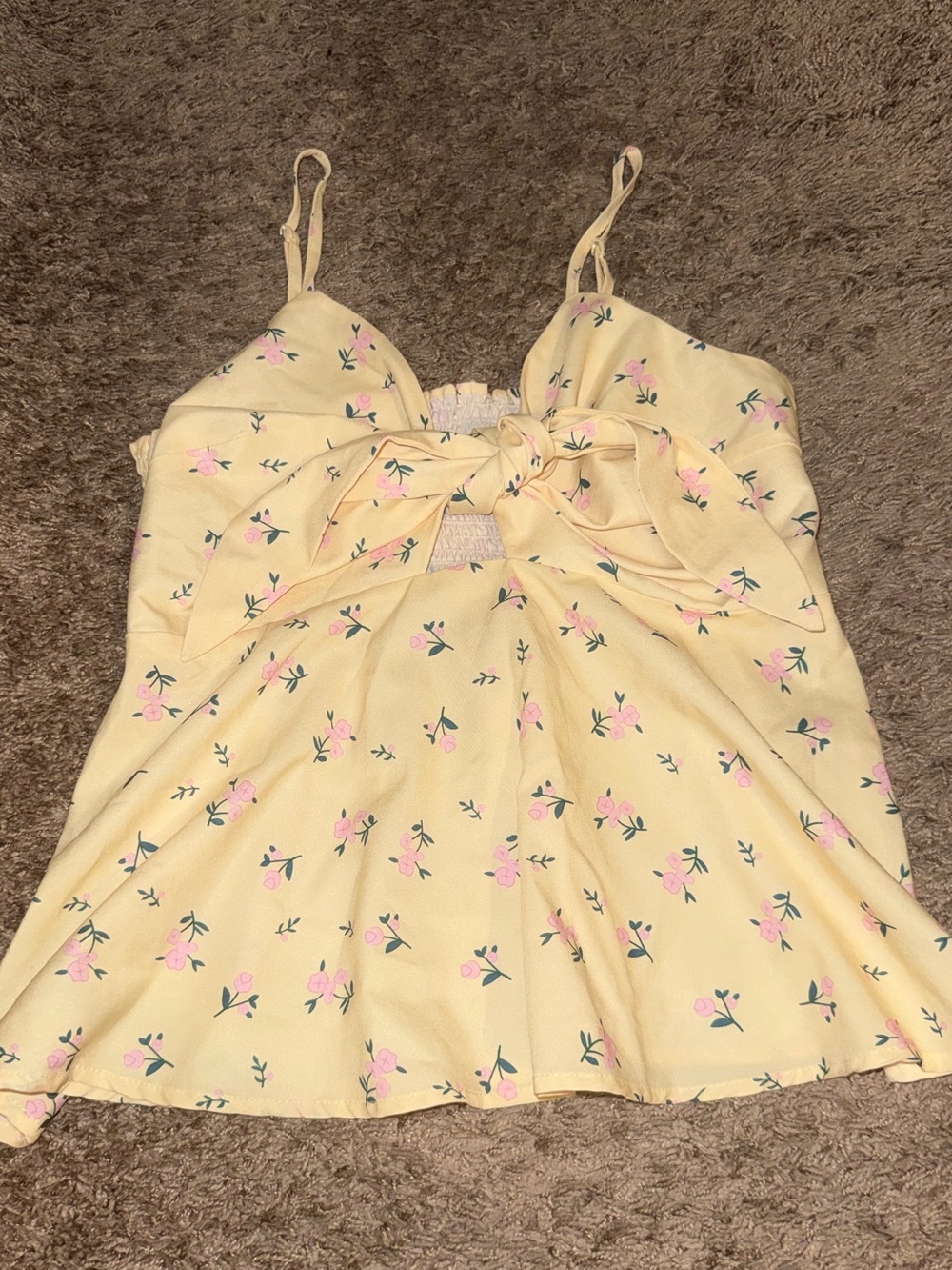 Yellow Floral Tie-Front Tank
